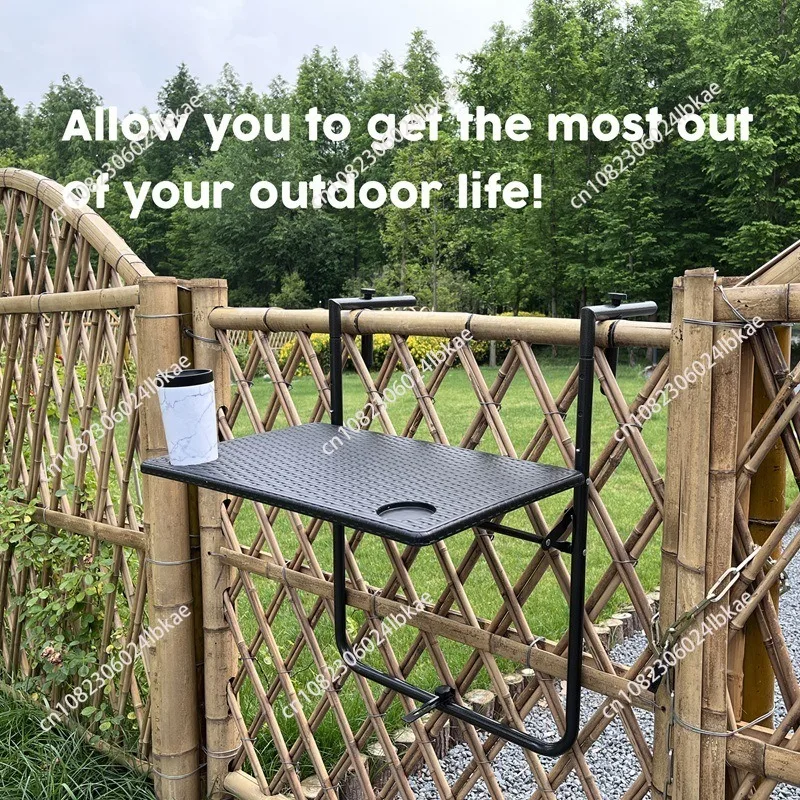 

Outdoor wrought iron rust-proof sunscreen balcony railing hanging table folding table railing can lift plastic square table AAA