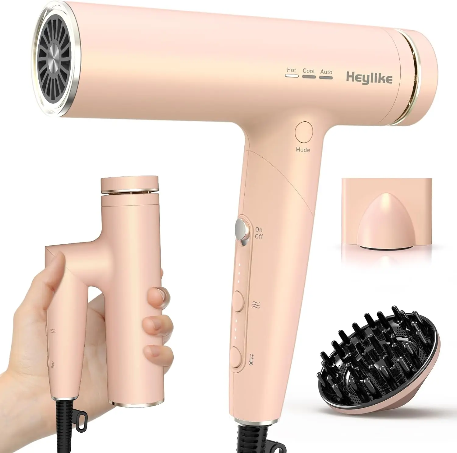 Professional 1500W Foldable Plasma Ion Hair Dryer, High-Speed Blow Dryer