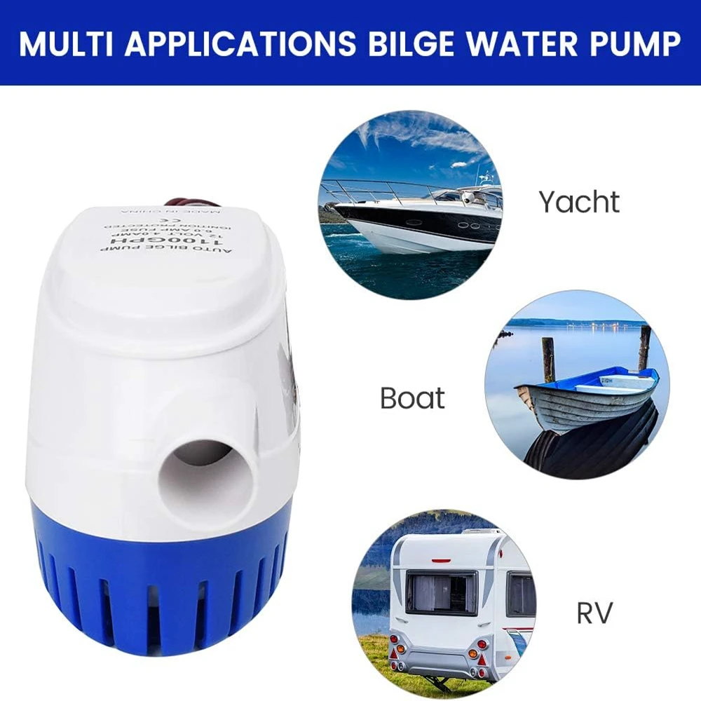 

Boat Automatic Submersible Boat Bilge Water Pump and Drainage Pipe Kit 12V 1100GPH Auto with Float Switch for Caravan RV