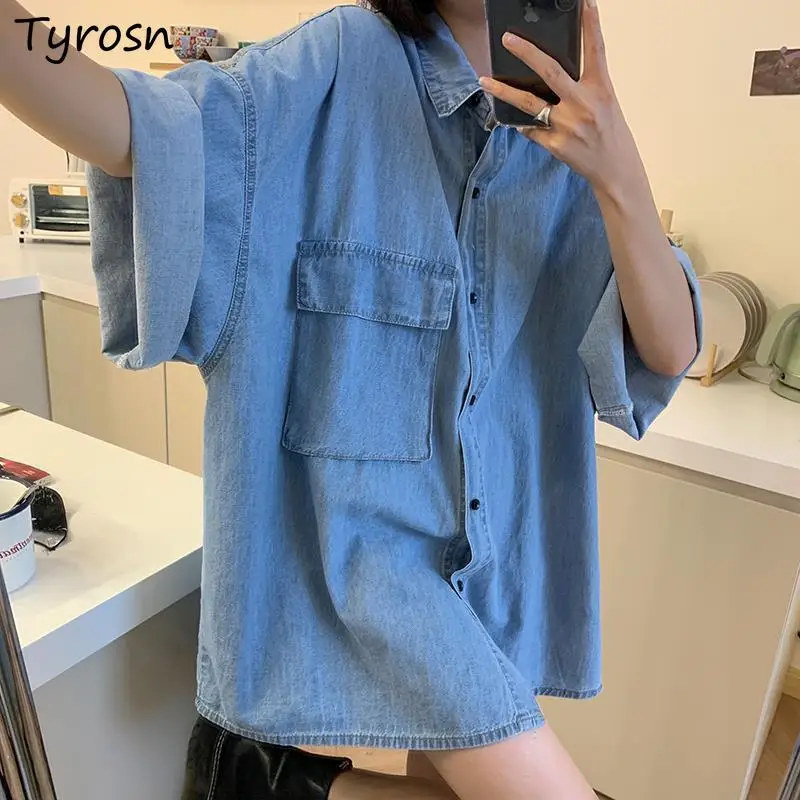 

Denim Jackets Women Short Sleeve Clothing Vintage Streetwear Bf Harajuku Turn-down Collar Goth Single Breasted Casual Coats Chic