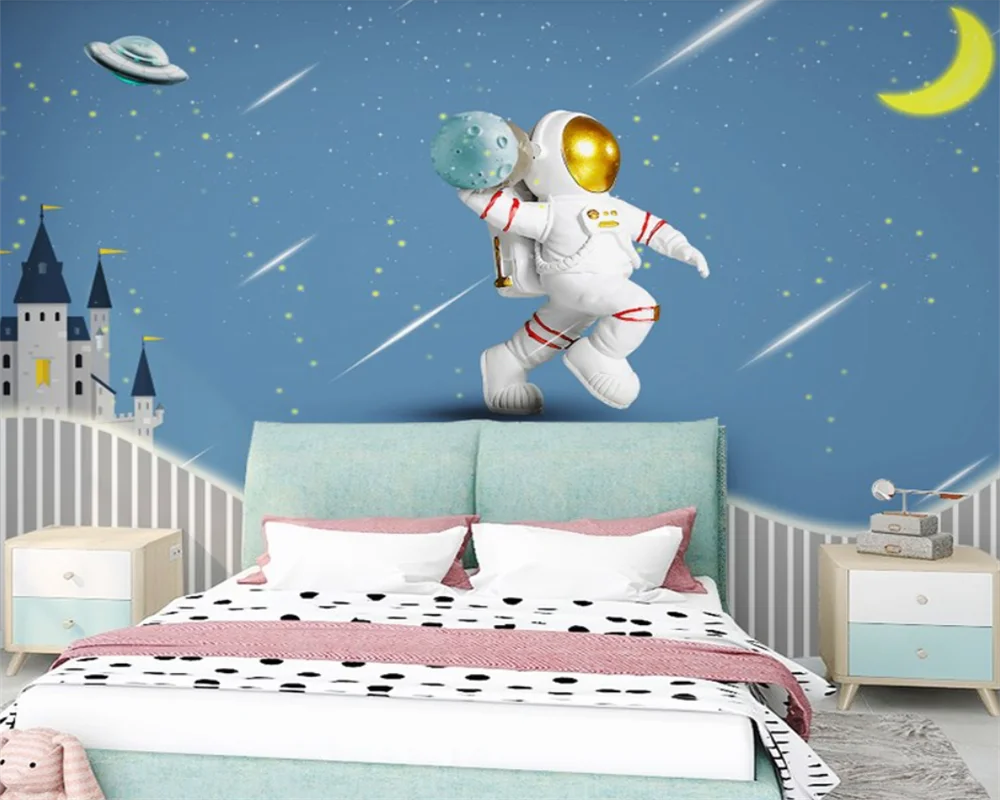 beibehang Customized wallpaper papel de parede modern spaceship children's room, boy's room, cartoon rocket kindergarten