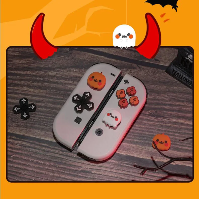 Pumpkin mesurost Silicone Soft D-Sub Cross Button ABXY Key Sticker Skin Case pour Switch Oled NS Joy-con Thumb Stick Grip Cap Cover