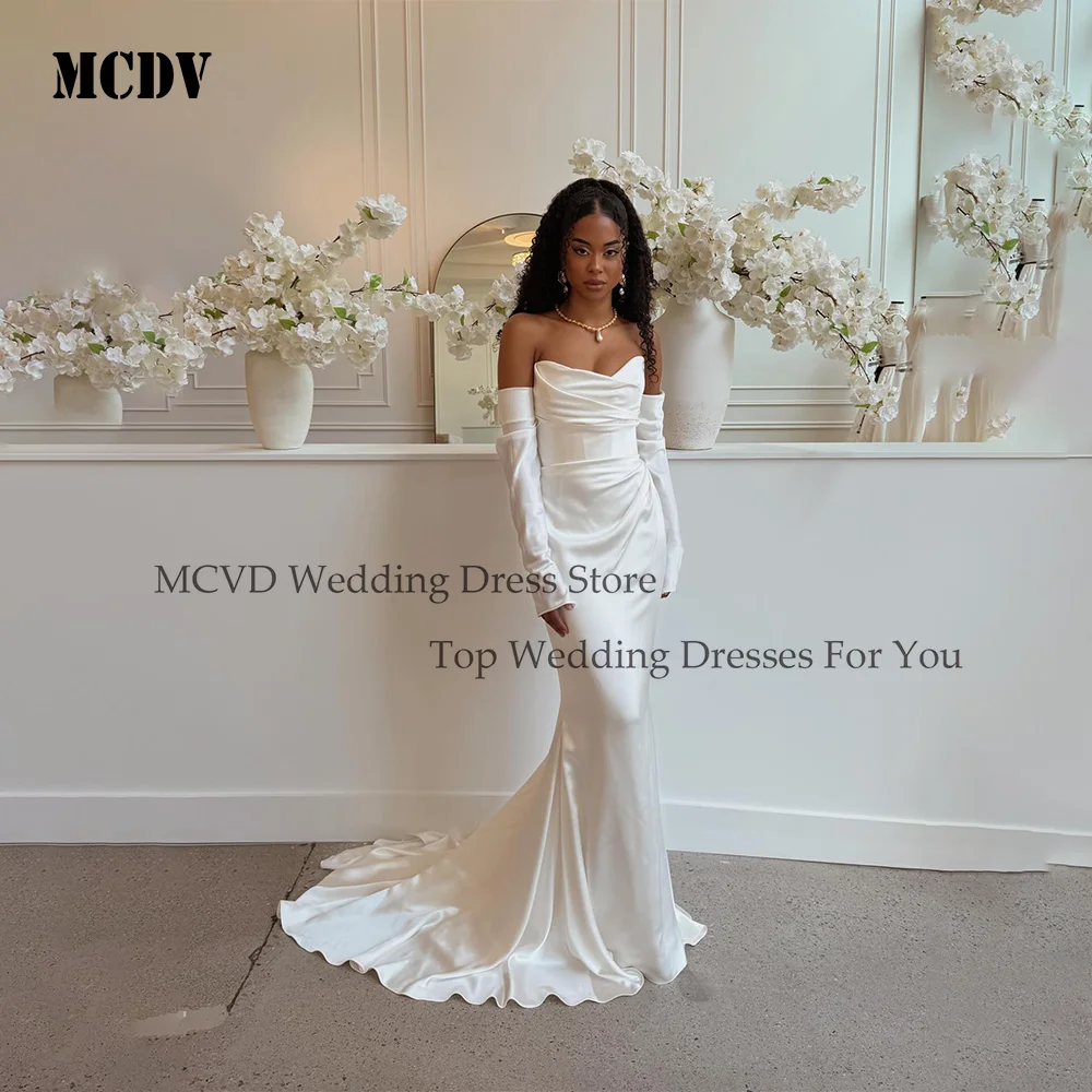 

MCDV Mermaid Wedding Dress 2026 Strapless Detachable Sleeves Open Back Floor-Length Bridal Gown Vestidos De Novia Customized
