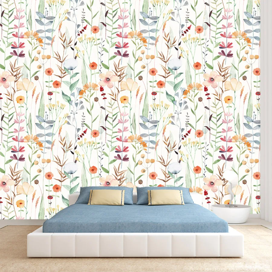 12+ Pastel Botanical Wildflower Design Watercolor Art Wallpaper Soft Floral Garden Decor for Living Room Bedroom Nursery Mural
