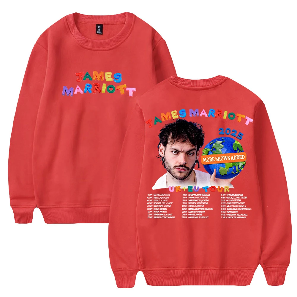 GF جيمس ماريوت جولة المملكة المتحدة وأوروبا 2025 Merch Crewneck للجنسين كم طويل ملابس الشارع الشهير النساء الرجال البلوز بلوزات