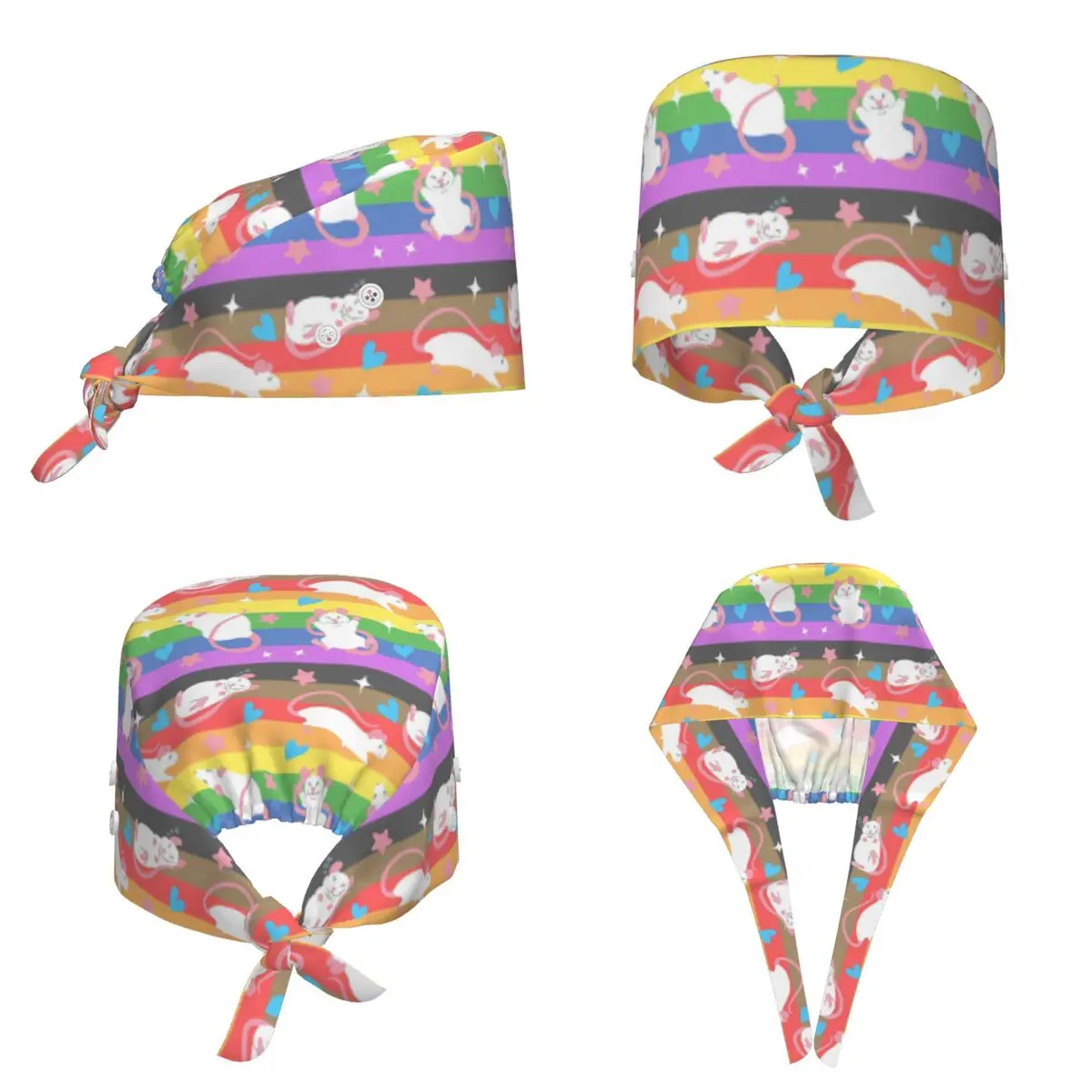 LGBTQ Pride Rat Pattern Rainbow Scrub Hat Doctor Working Surgical Cap Unisex Adjustable Nursing Caps for Dentist