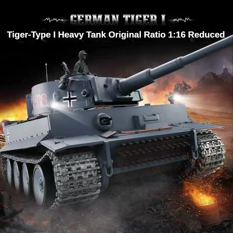 Henglong RC Tank 1/16 German Tiger Metal Tank Crawler Battle with Induction Drive Wheel Can Launch 3818-1 Tank Model Toy