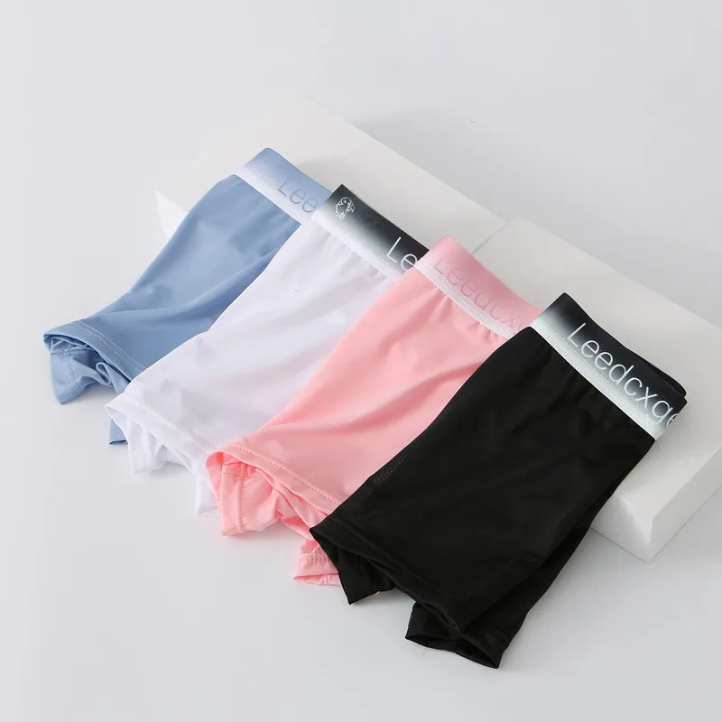 Summer Men Boxers Ice Silk Seamless Panties Ultra-thin Gradient Color Underpants Breathable 4 PCS Set Slip Silk Panties Men