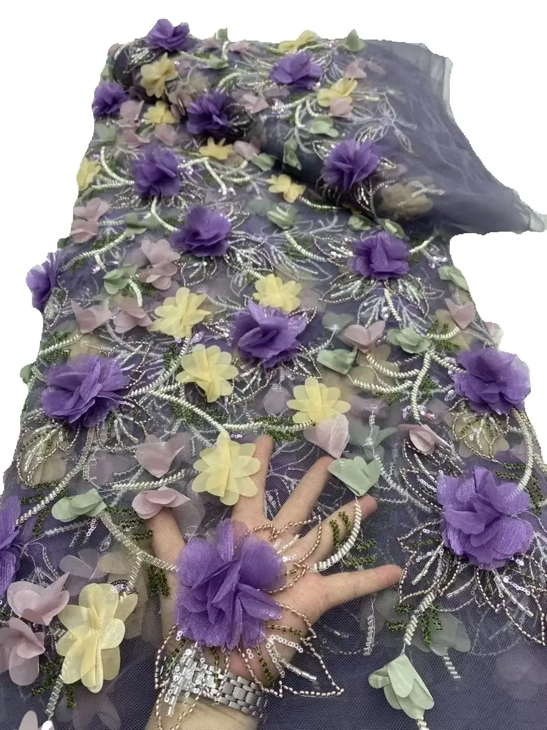 

African Mesh Lace Sequin Fabric,For Sewing,Clothes,Beaded,Tulle,Wedding Dresses,Embroidery,Fabrics By The Meter,Crafts,5 Yards