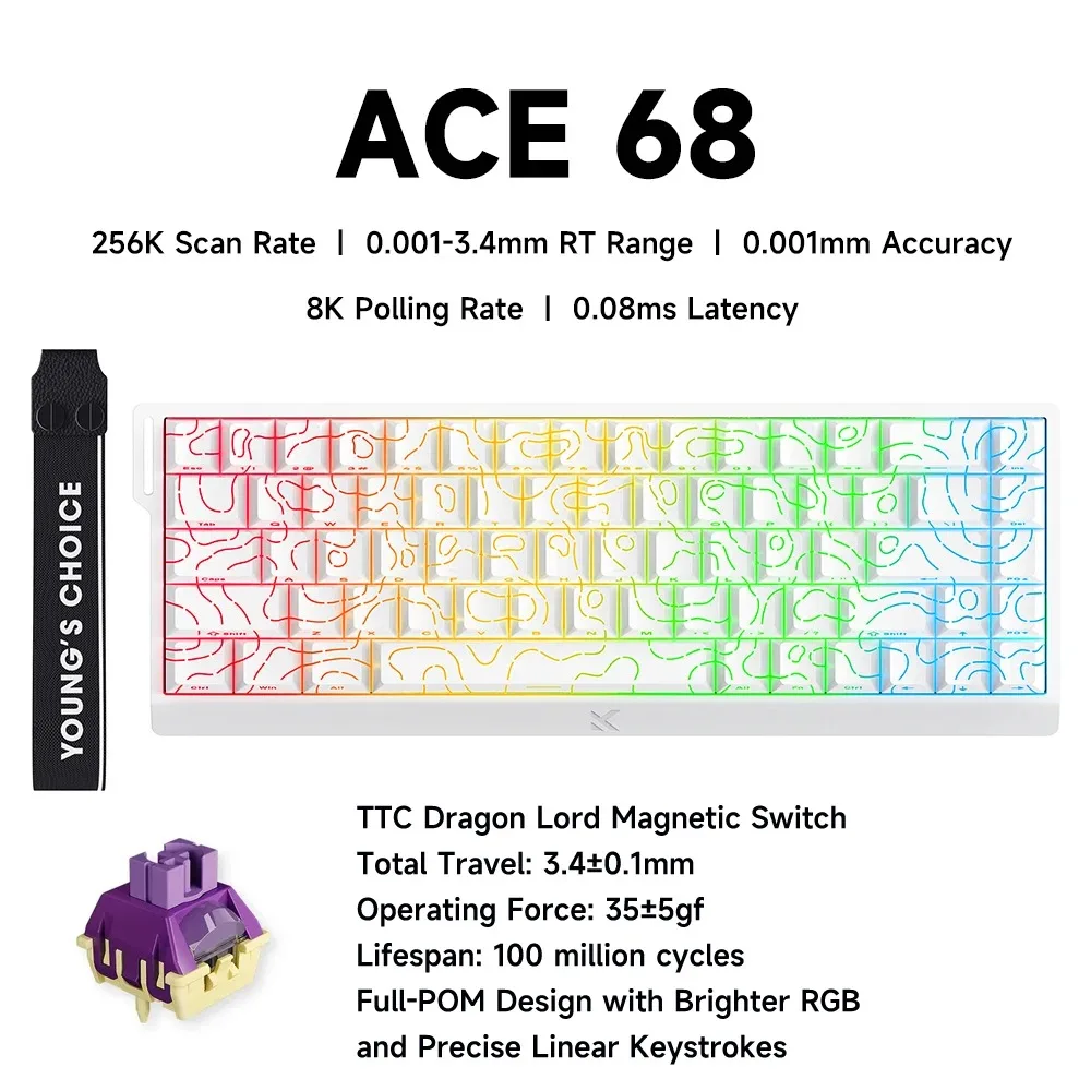 MCHOSE ACE 68 Magnetic Switch Gaming Keyboard Hall Effect Rapid Trigger Programmable RGB 8K Hz DKS/MT/TGL/RS/SOCD for Logitech