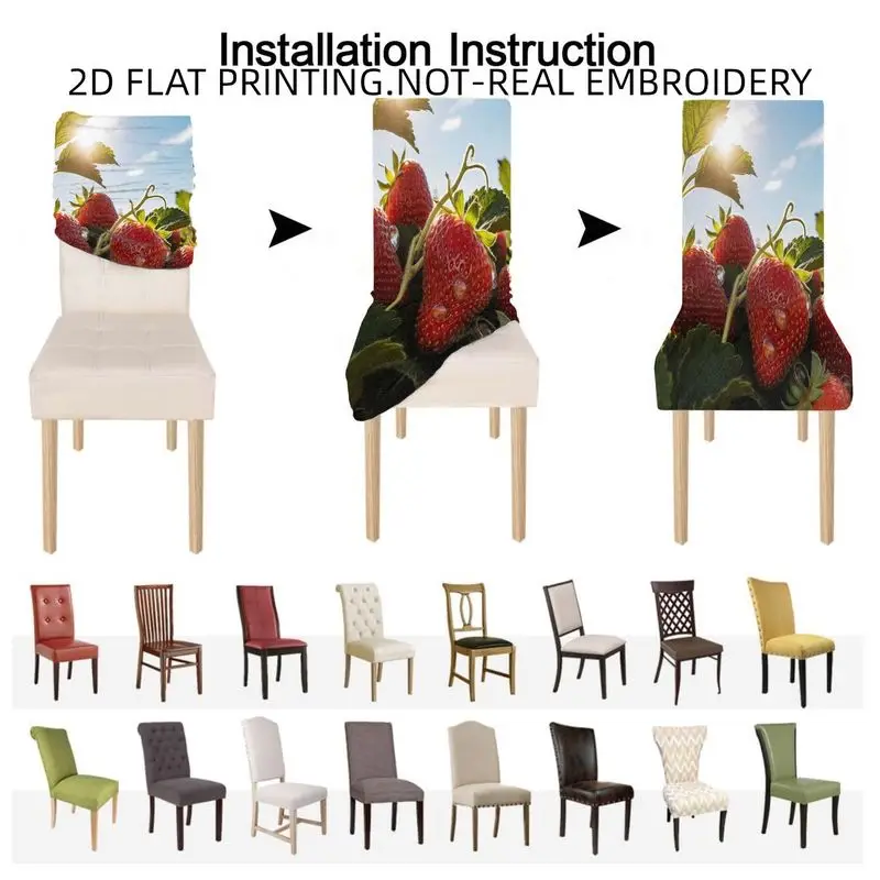 High Back Dining Chair Set, Elastic Chair Cover Strawberry Lake Stream Valley Pattern, Dining Room Living Room Outdoor Patio