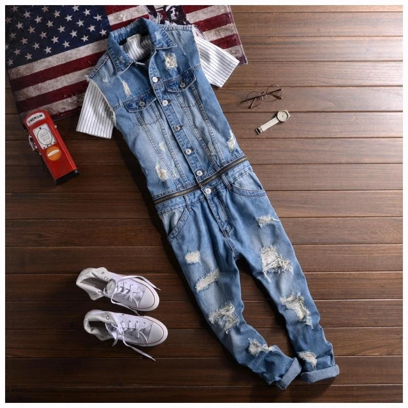 

Summer Denim Jaet Workwear Youth Svel Bib Set Waed Blue Detachable Overalls Breathable Casual Slim Fit ort Sve