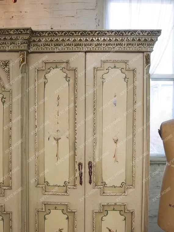 M  country furniture retro depicted wardrobe, antique birch carved old storage cabinets