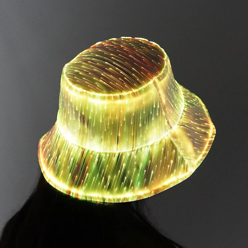 2024 New Arrival  Men Women Optical Fiber Fabric Bucket Hat Y2K High Street Colorful LED Intelligent Luminous Night Club Cap