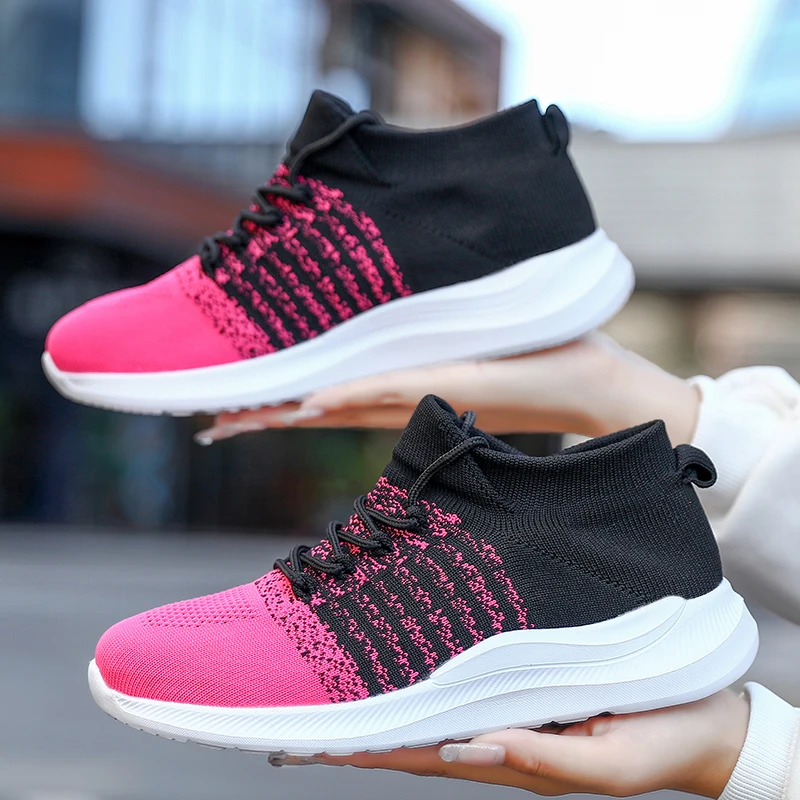 New Fashion Women's Sneakers Fly Weaving Mesh Shoes Lightweight Comfortable Breathable Flat Casual Sports Shoes Big Size 36-45