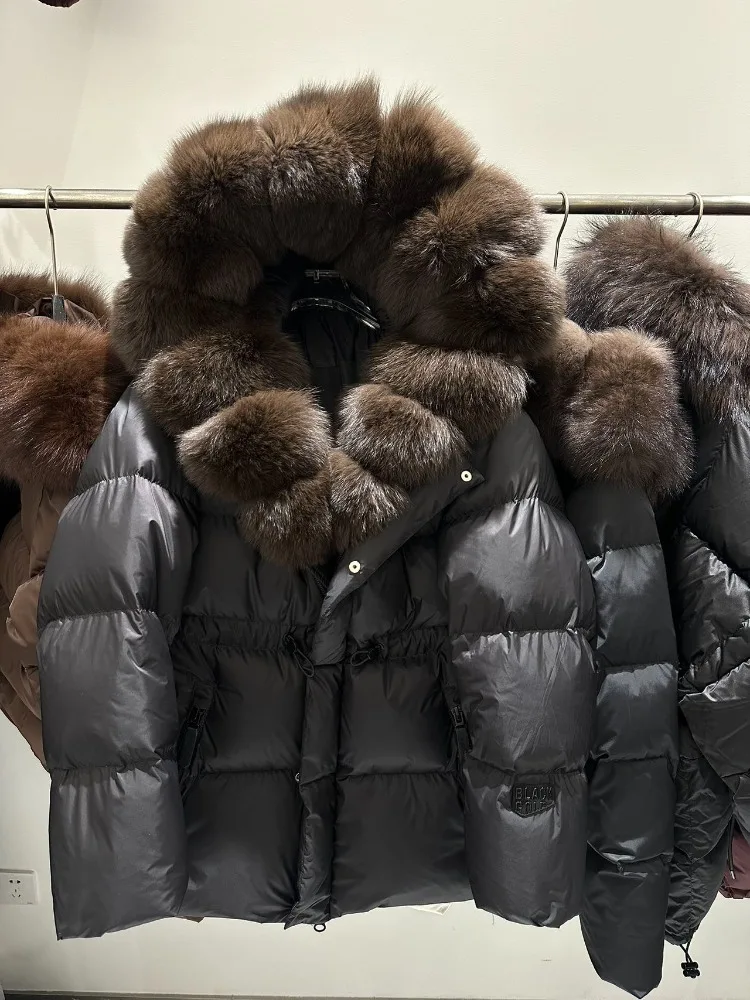 White Duck Down Coat Women 2025 Fashion Winter Natural Fox Jacket Raccoon Fur Collar Parkas Luxury Warm Puffer Jackets Real Fur