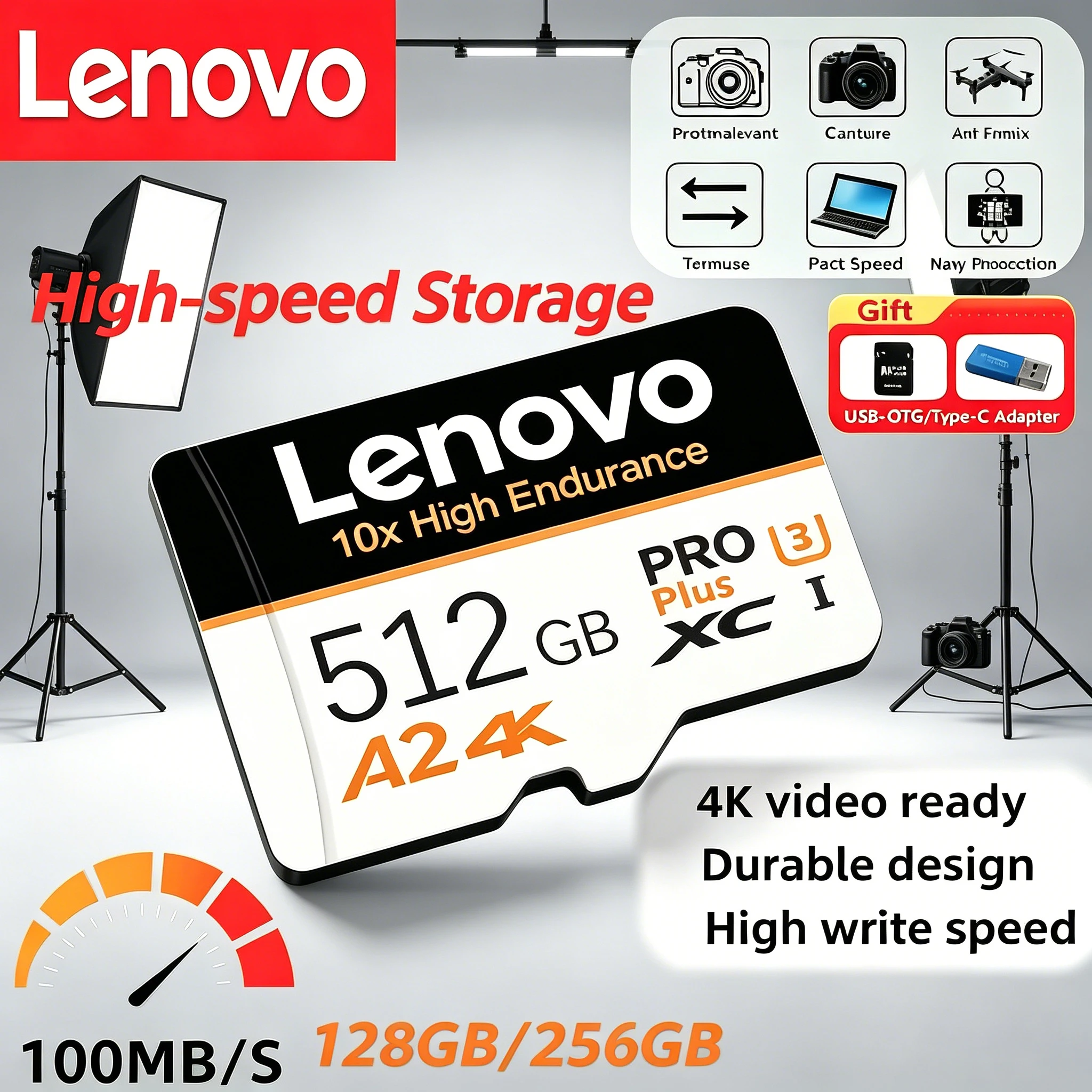 

Lenovo High Speed Micro TF SD Memory Card 512GB 256GB 128GB Memory Card Stable Performance for Camera Surveillance Devices