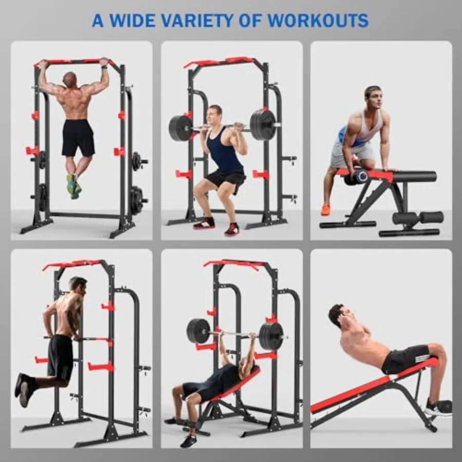 Power Cage Squat Rack Power Rack multifunzionale con ganci estraibili Maniglie per immersione Stoccaggio piastra pesi