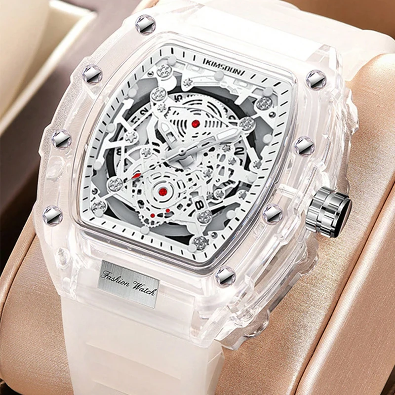 ساعة كوارتز كلاسيكية للرجال من YIKAZE ، علبة شفافة مجوفة ، تقويم مقاوم للماء ، ساعة يد عصرية ، ساعة يد للرجال