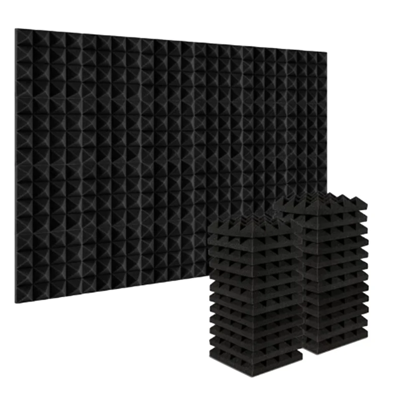 24Pcs 25X25X5Cm Studio Acoustic Soundproof Foam Pyramid Noise Insulation Sound Absorption Treatment Panels Black