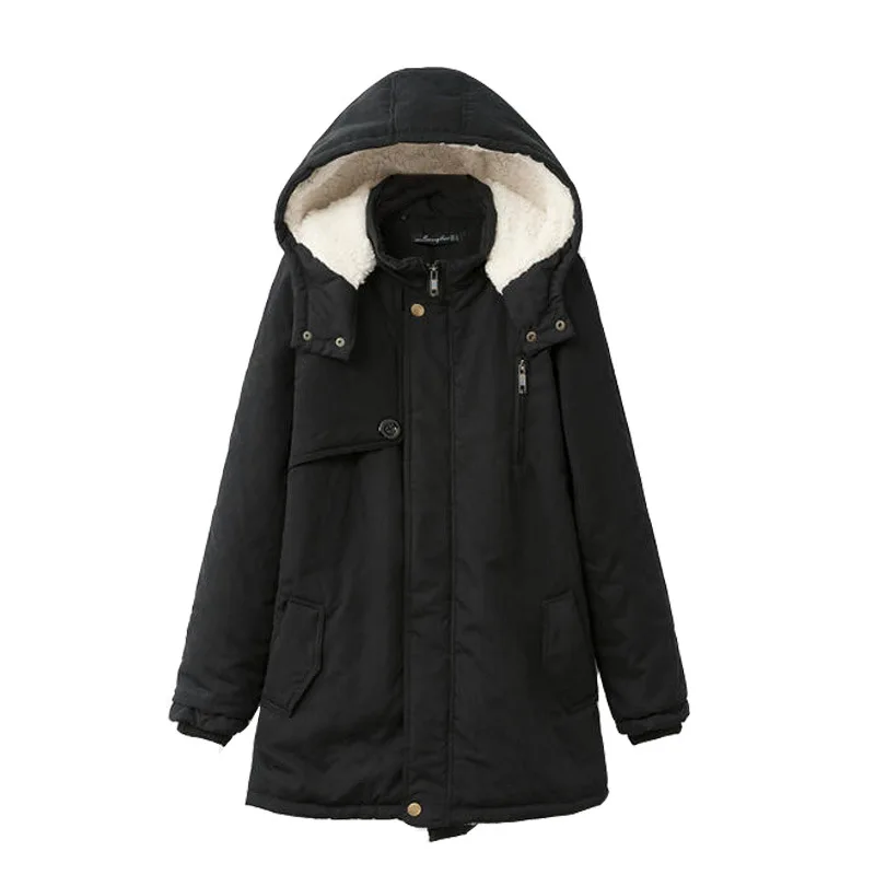 Imagem -06 - Ajuste Solto Feminino com Capuz Longo Acolchoado Parkas Tamanho Grande Estilo Safari Monocromático Forro de lã Grosso Aquecido Cabolsa Roupas de Inverno