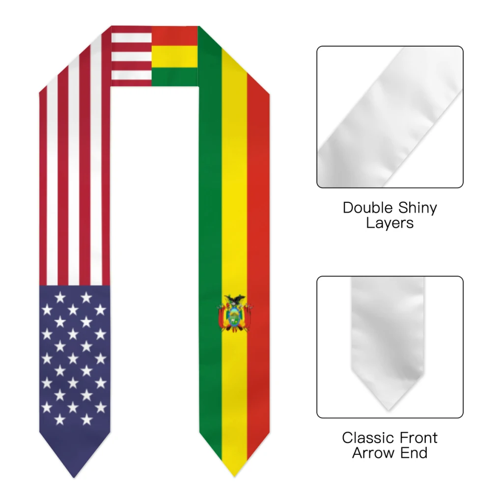 Graduation Sash Bolivia & USA United States Flag Stole Shawls Graduate Wraps Scraf International Student Pride Gifts