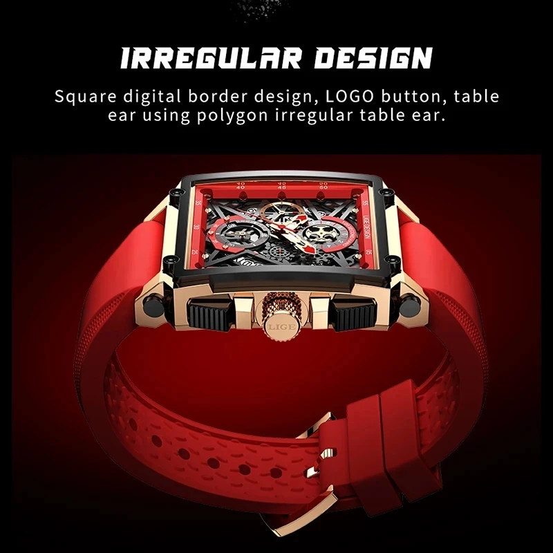 LIGE Fashion Mens Watch Top Brand Luxury Waterproof Quartz Square Wrist Watches for Men Date Sports Silicone Clock Reloj Hombre