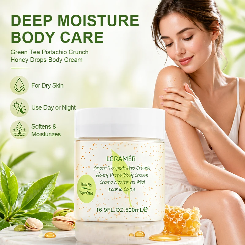 Green Tea Pistachio Crunch Honey Drops Body Cream, Moisturizer for Dry Skin, Use Day or Night, Softens and Moisturizes, 16.9 oz.