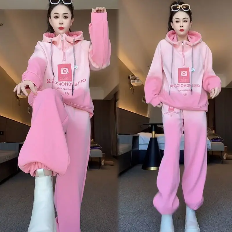 

Trendy Gradient Hoodie Set Women's Casual Sporty Two-Piece Suite Spring Autumn Long Sleeve Loose Fit Comfortable Lazy Style