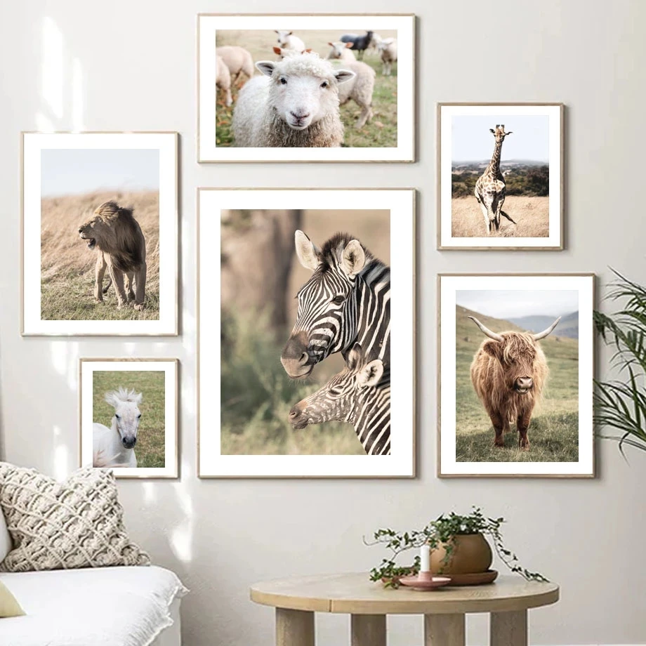 Modern Cute Funny Lamb Giraffe Zebra Lion Funny Art Canvas Posters and Printed Pictures for Living Room Bedroom Home Decoration