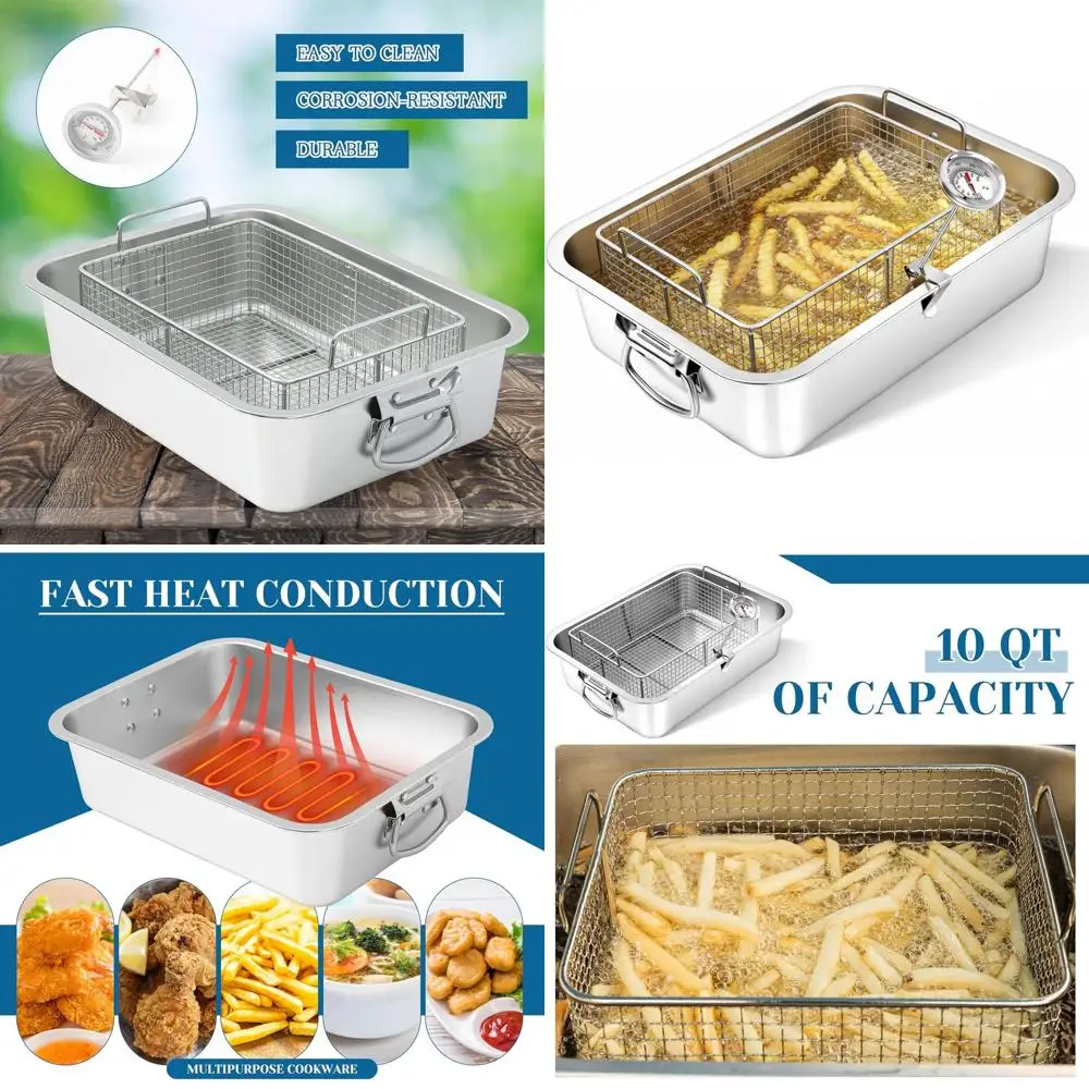 

10-Quart Stainless Steel Corn Dog Fryer with Basket and Thermometer for Stovetop Cooking