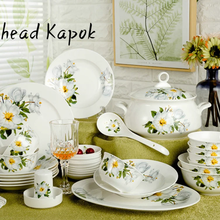 Custom private label kapok bone china ceramics tableware set Chinese box