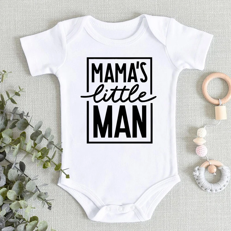 Mama\'s Little Man Print Newborn Autumn Bodysuit High Quality Soft Cotton Infant Boy Clothes Funny Cute Baby Short Sleeve Romper