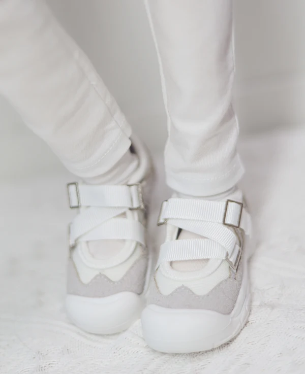 BJD Doll Shoes White Patchwork Gray Cross Strap Soft Soled Casual Shoes 9.7x3.7cm For 1/3 BJD SD17 POPO68 Uncle Doll Accessories