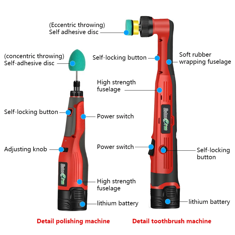 6 Speed RO/OA Cordless Car Polisher Mini Polishing Machine Kit Wireless Auto Detailing Waxing Quick Replacement Polishing Heads