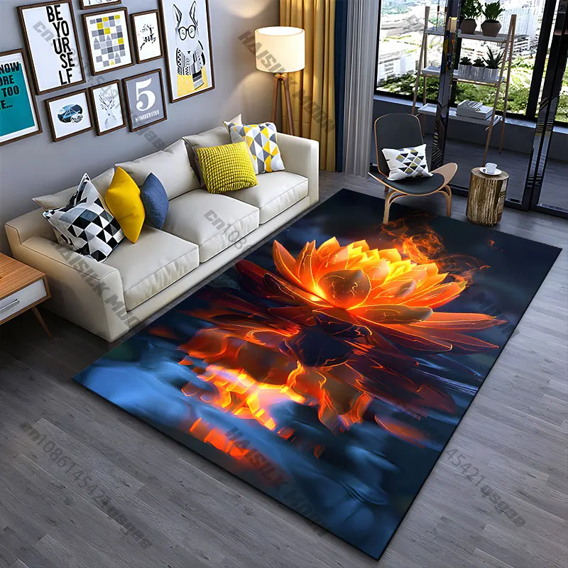 Fiery lotus glowing reflection carpet Yoga living room room decor children's crawling mat doormat area rug games mat