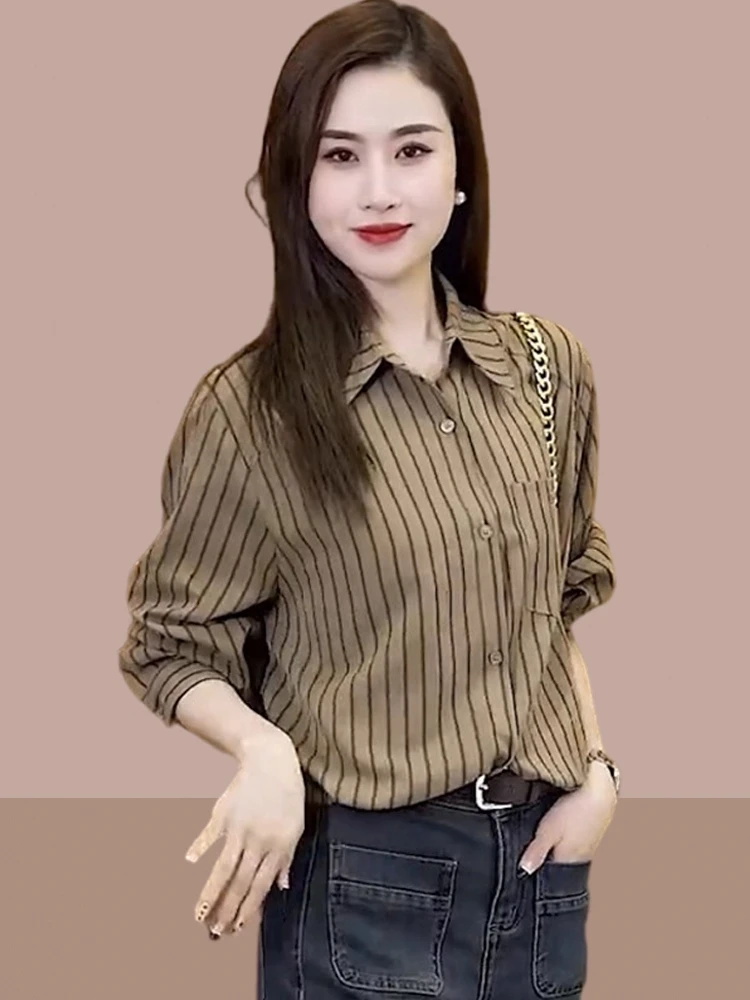 Fashionable Long Sleeve Women's Shirt Spring 2026 New Design Belly Cover Short Top Elegant Quality Button up Workwear