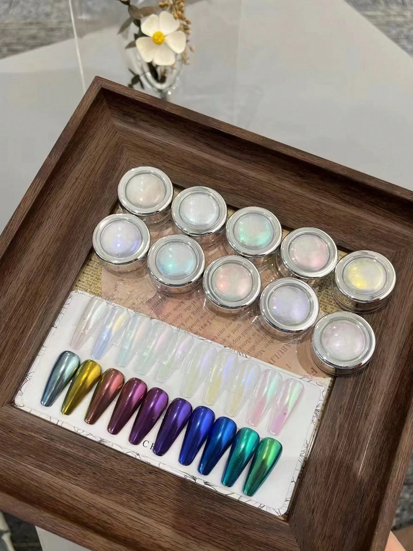 

10 box Moonlight Mirror Nail Powder Silver Fine Glitter Metallic Effect Pigment Gel Polish Chrome Holographic Nail Powder