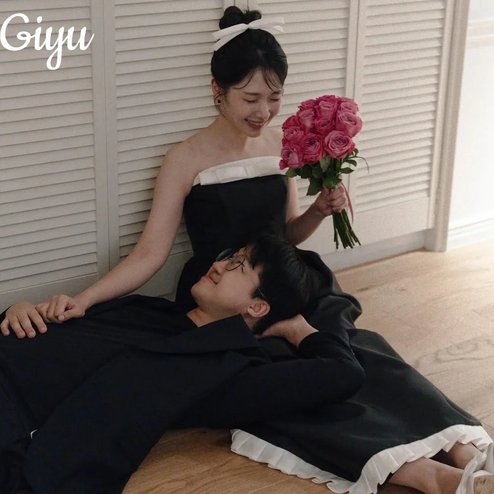 

Giyu New Princess Black A-line Evening Dress Bow Strapless Pleat Customized Corset Korea Photoshoot Plus Size Floor-Length 2025