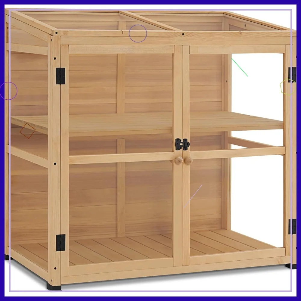 

Wooden Cold Frame Greenhouse with Adjustable Shelf & Lockable Door, Transparent Polycarbonate for Indoor Outdoor Plant Growing
