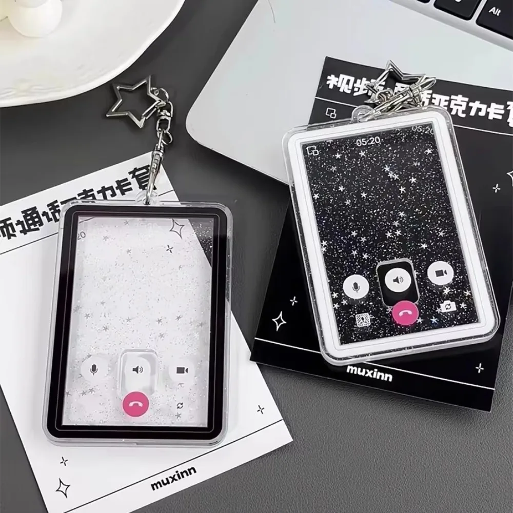 New Video Call Background Photo Card Sleeve 3inch with Keychains K-Pop Idol Photo Card Storage Case Photocard Holder Girls