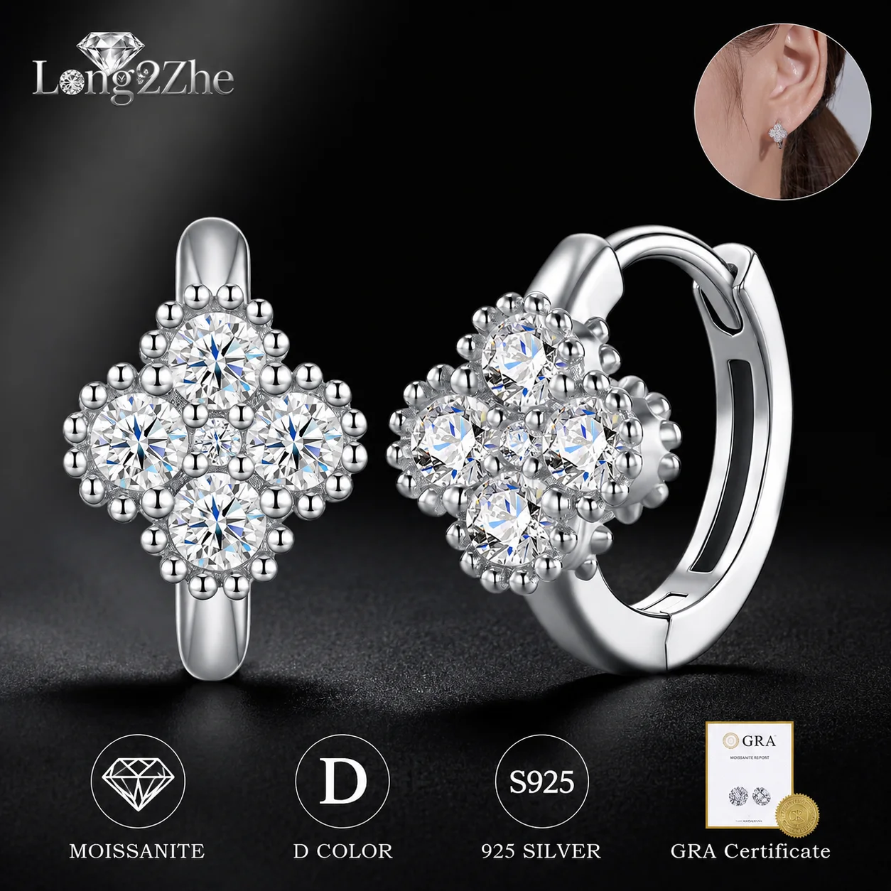 Moissanite Flower Stud Earrings for Women S925 Sterling Silver 1.2mm 2.5mm Round Stones Wedding Party Fine Jewelry Gift