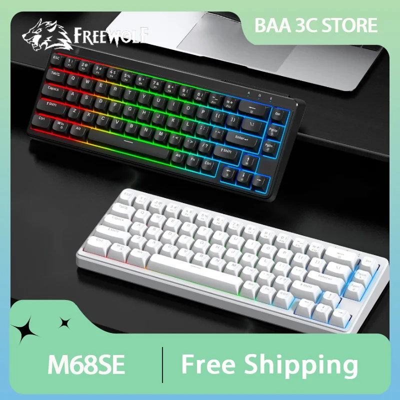 

FREEWOLF M68SE Mini Wired Keyboard RGB Backlit Type-C 68% Layout Compact Game Office Ergonomic Protable Keyboard PC Accessories