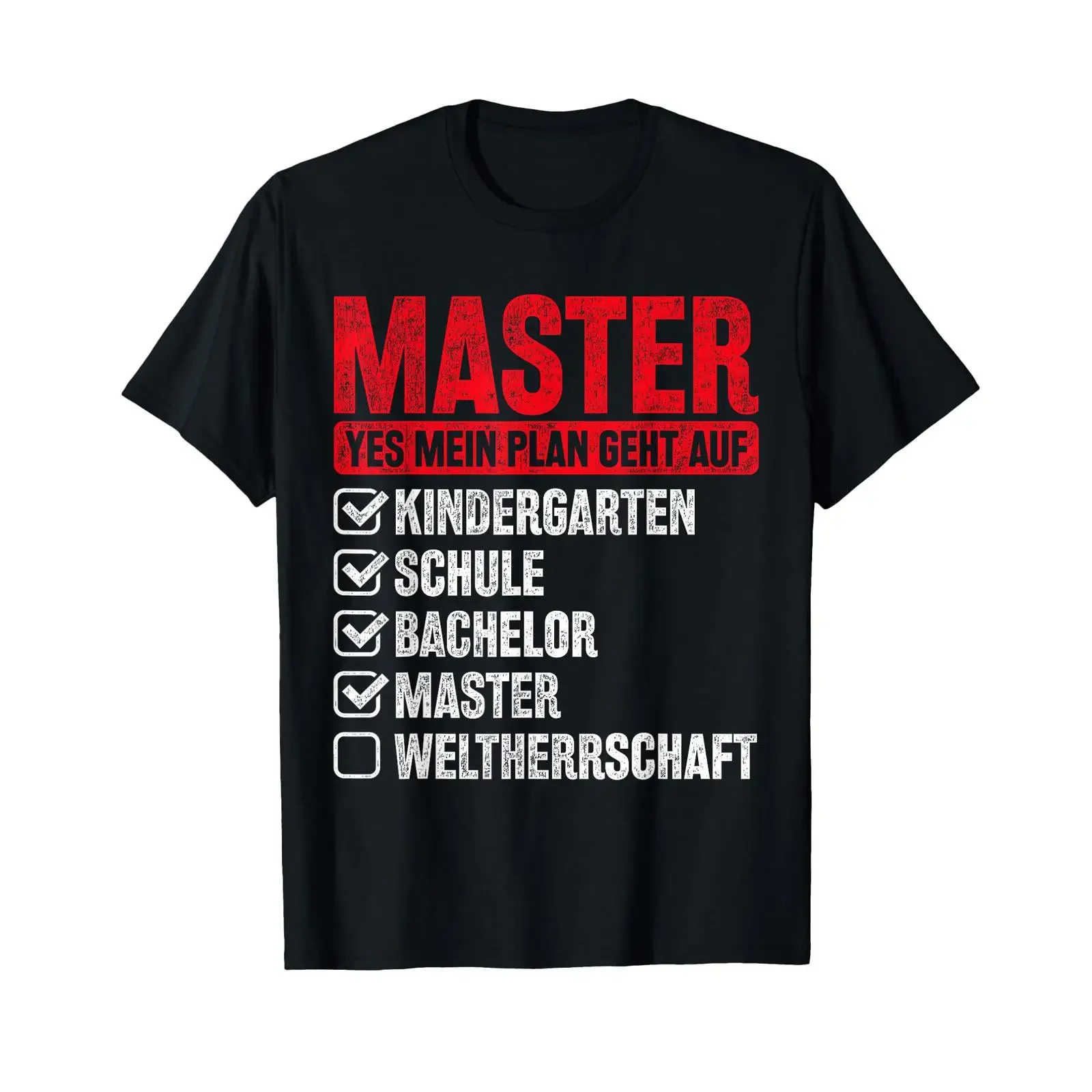 Plan World Domination Funny Master Graduation T Shirt black vintage Washed Unisex Versatile streetwear Breathable