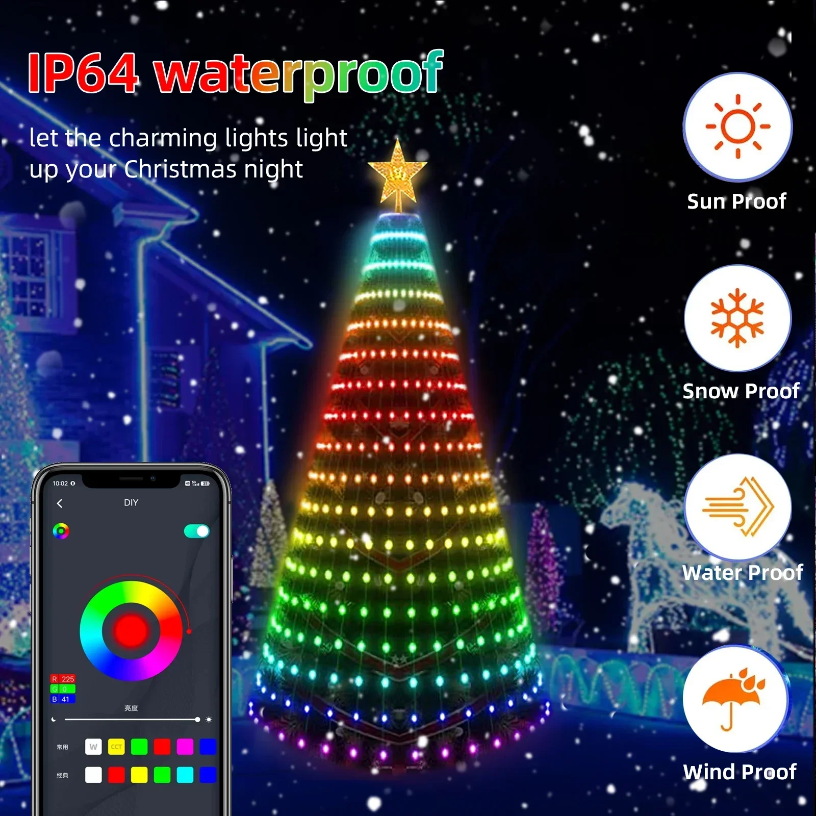 Smart RGB Weihnachtsbaum Lichter Fee LED Stern Saiten Wasserfall APP Bluetooth Musik Rhythmus Lichter RGB LED Weihnachten Urlaub Dekor