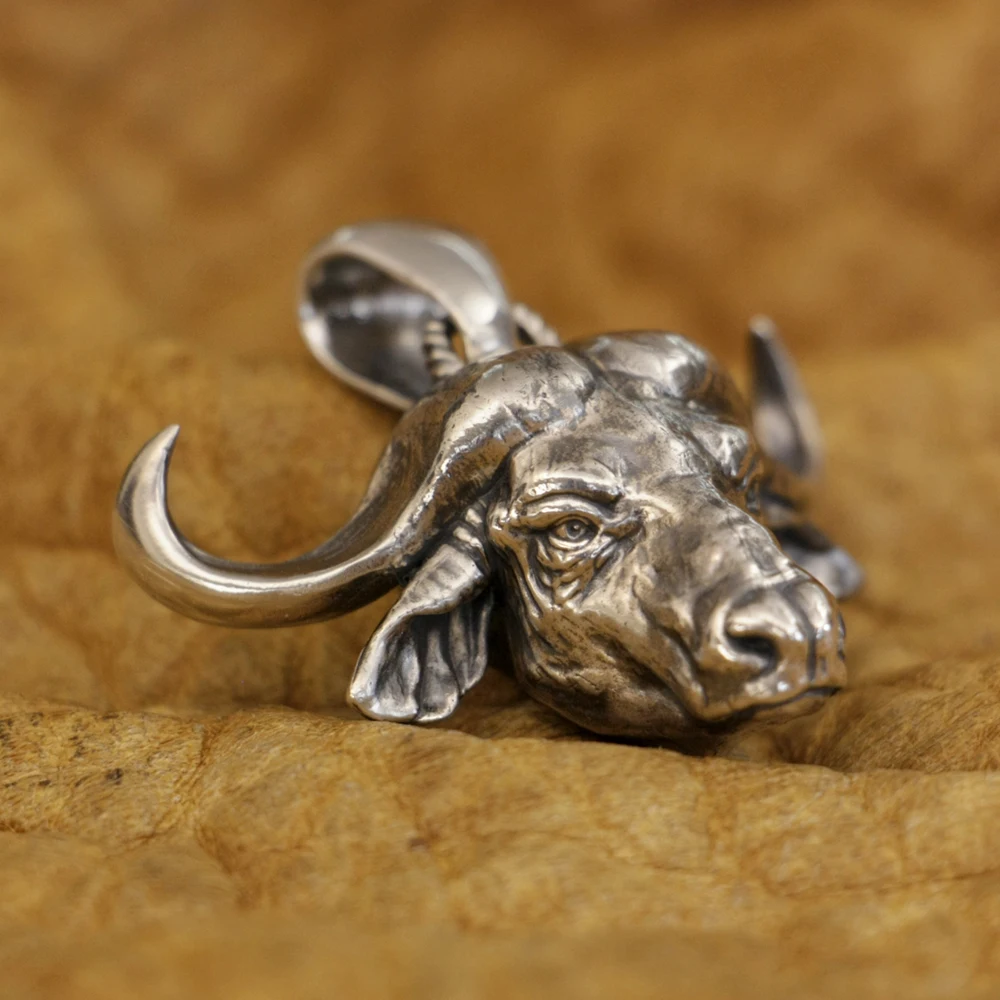 925 Sterling Silver Syncerus Caffer Biker Pendant Punk Animal Jewelry TA392 BZ