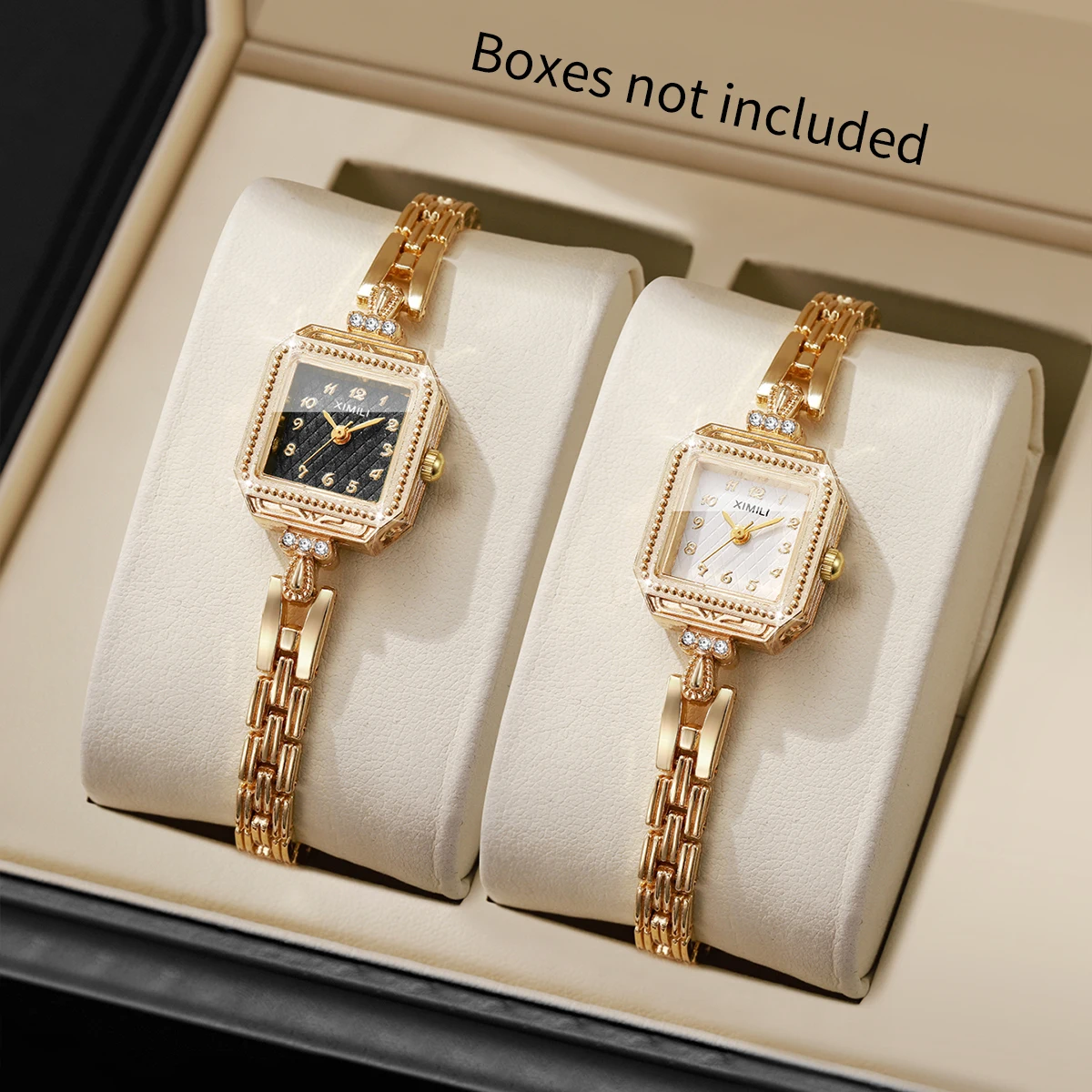 2PCS Elegant Square Women Quartz Watches Set Fashion Rhinestone Bracelet Strap Wristwatches Reloj Mujer Girls ClockWithout Box