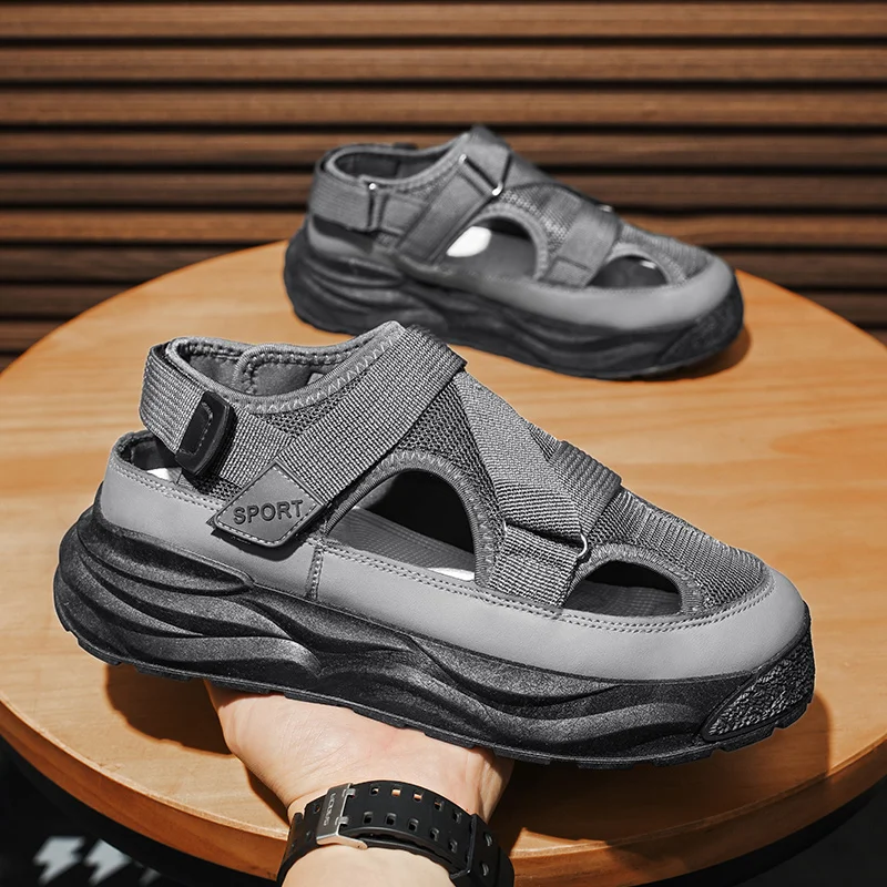 Men\'s Sandals Summer 2024 New Wear Thick Bottom Sports Outdoor Breathable Hole Beach Slip-proof Deodorant Slippers for Men