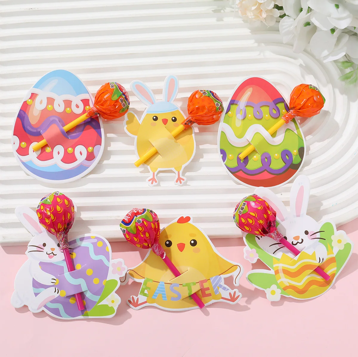 48pcs Easter Lollipop Paper Cards Bunny Rabbit Lollipop Cards Chocolate Cookie Gift Packaging Box Happy Easter Decoration 2025