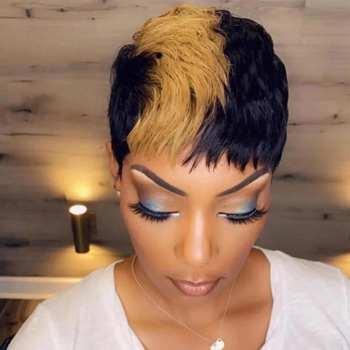 Short Bob synthetic Wig for Pixie Cut wigs Glueless Wig None Front Wig with Bangs Straight Full